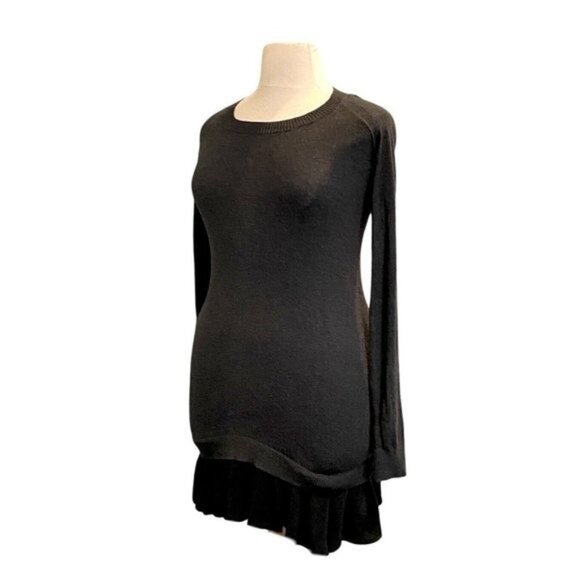 Rachel Rachel Roy Long Sleeve Crew Neck Gray Sweater Dress Black Ruffle Hem Sz L - Picture 1 of 6